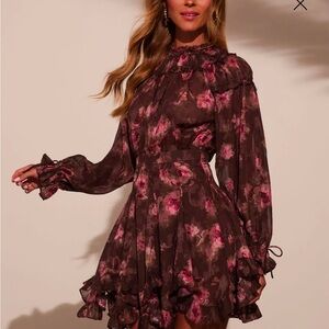 Floral Brown and Pink Women's Dress